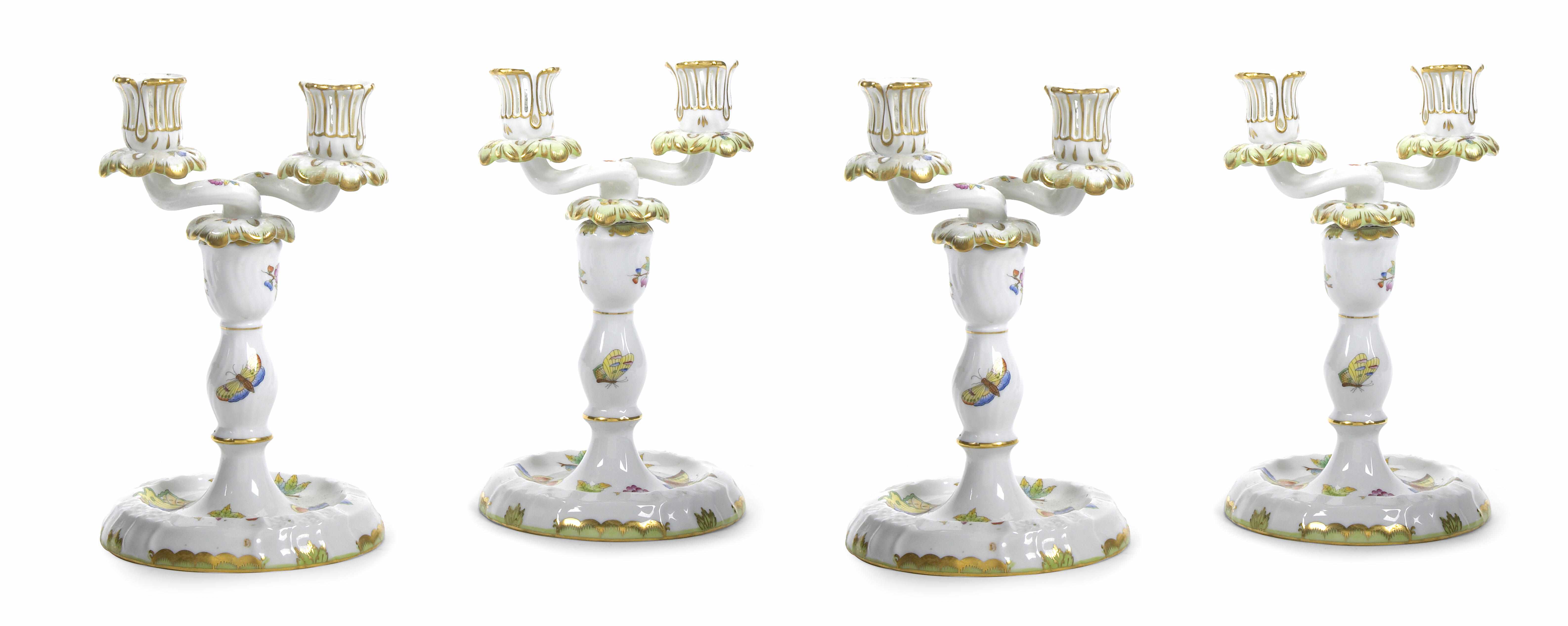 Appraisal: A set of four Herend porcelain two light candelabra in