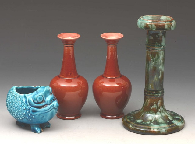 Appraisal: A BURMANTOFT MINIATURE GROTESQUE VASE with turquoise glaze cm across