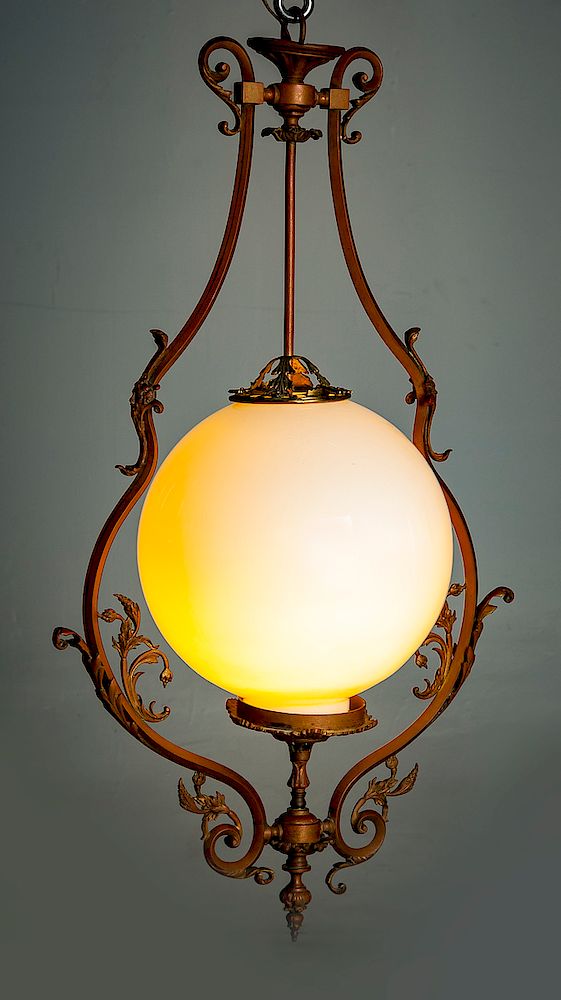 Appraisal: Victorian Hanging Light with Glass Globe DESCRIPTION Victorian hanging light