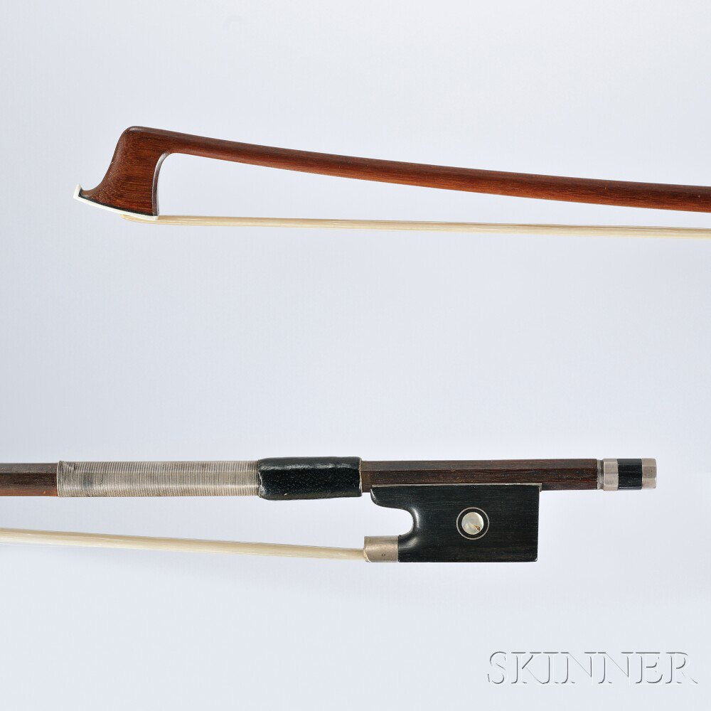 Appraisal: German Nickel Silver-mounted Violin Bow the round stick stamped CARLO