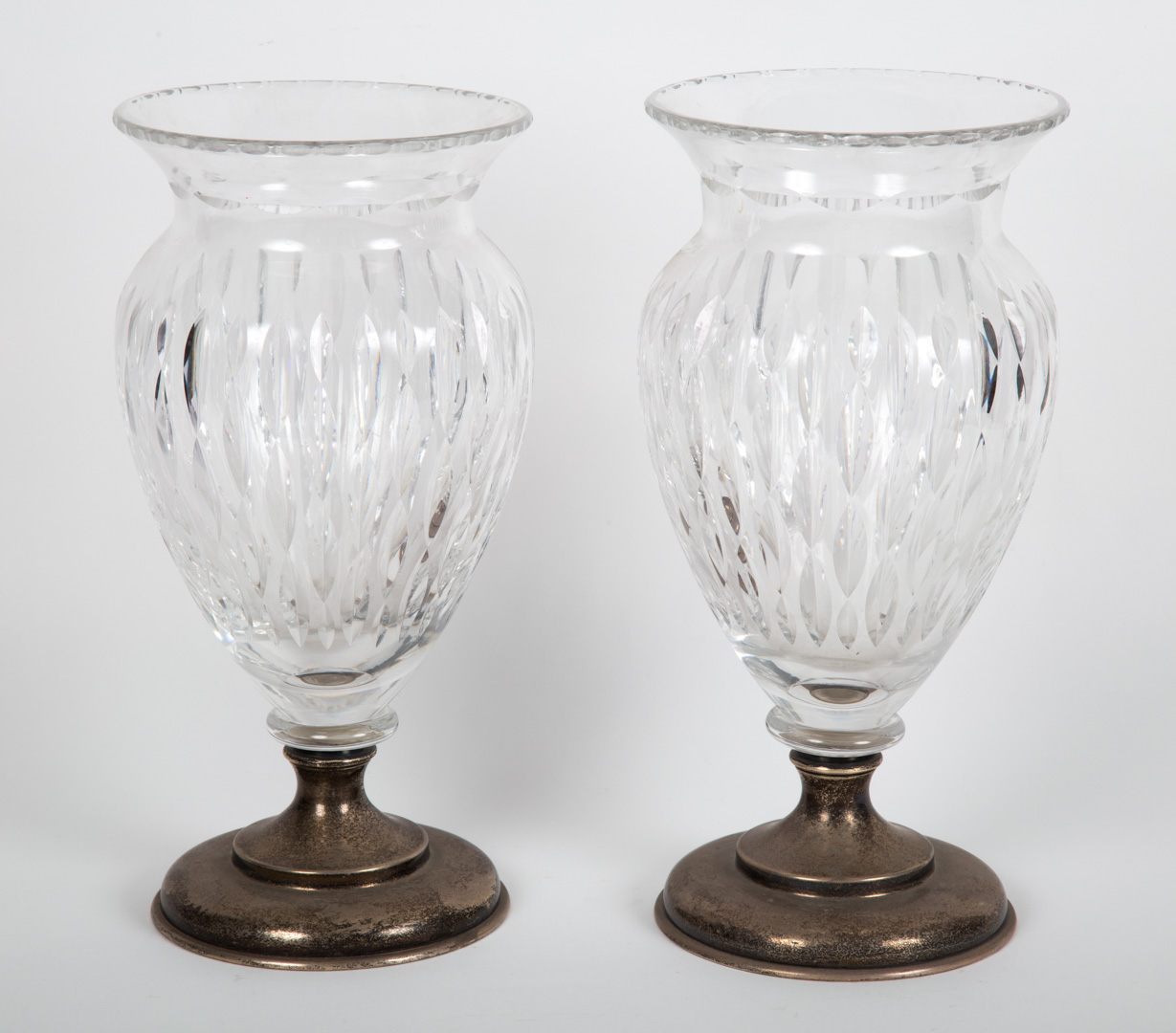 Appraisal: Pair of Hawkes sterling based cut glass vases in H