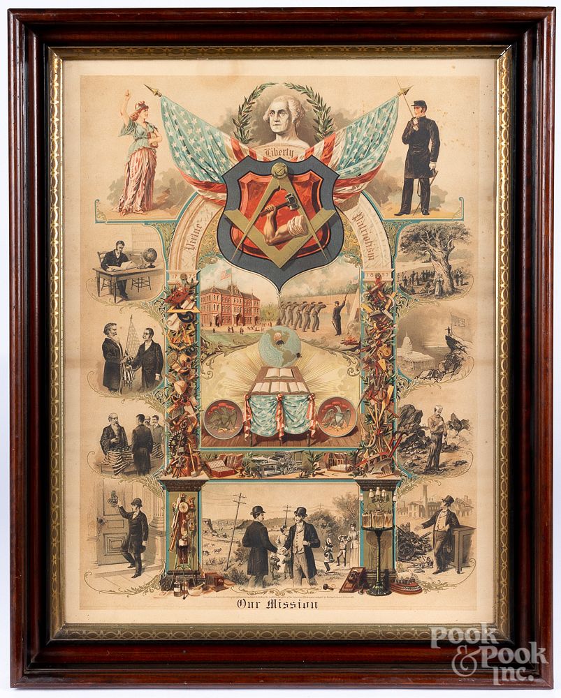 Appraisal: Patriotic lithograph titled Our Mission etc Patriotic lithograph titled Our