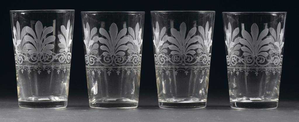 Appraisal: A SET OF FOUR VICTORIAN GLASS BEAKERS engraved with palmettes