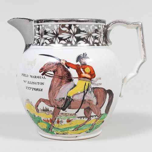 Appraisal: STAFFORDSHIRE PEARLWARE WELLINGTON JUGUnmarked x x in Provenance Applied label