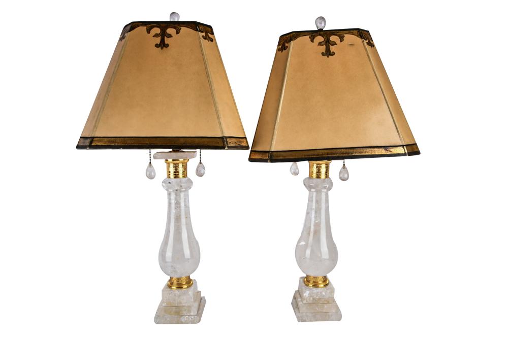 Appraisal: PAIR OF GILT METAL ROCK CRYSTAL LAMPS th century inches