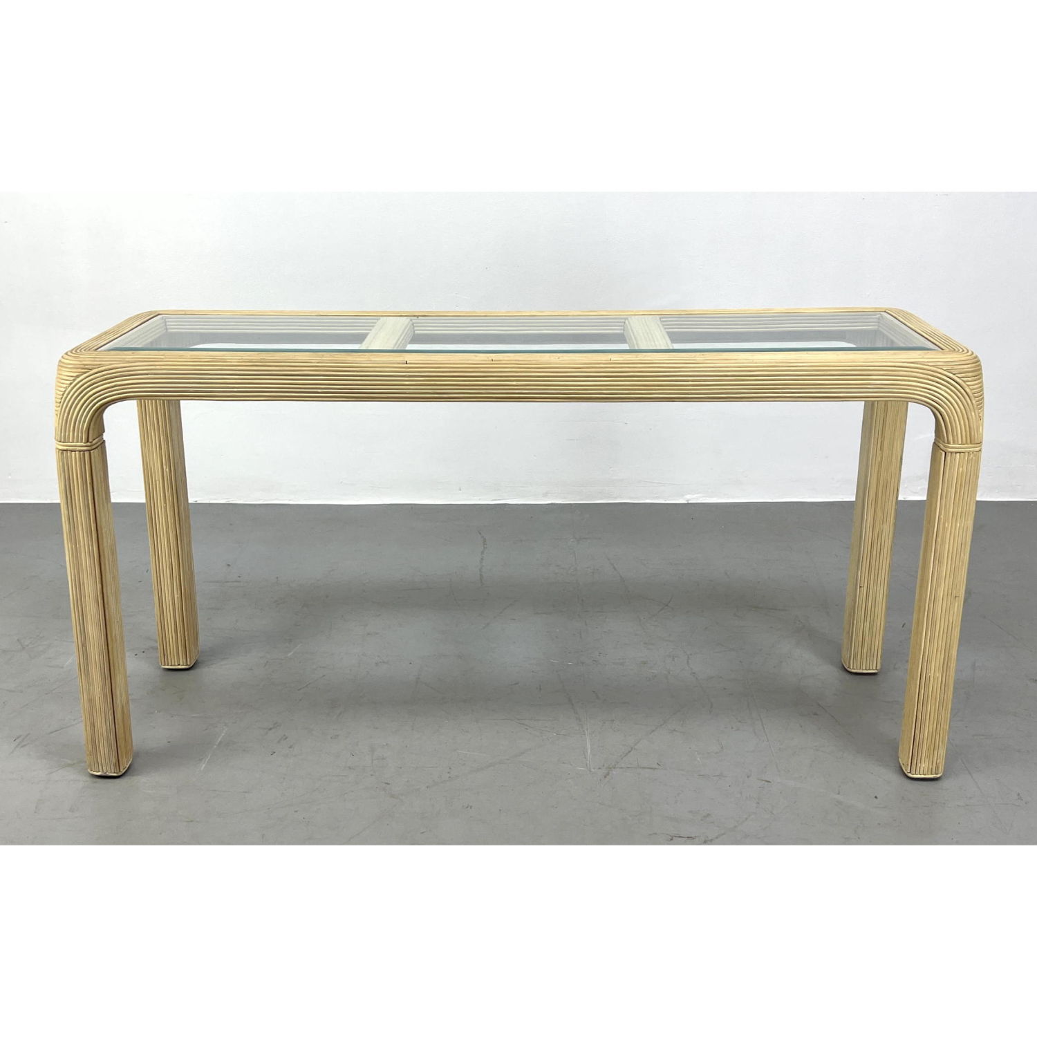 Appraisal: Pencil Reed Console Hall Table with Inset Glass Dimensions H