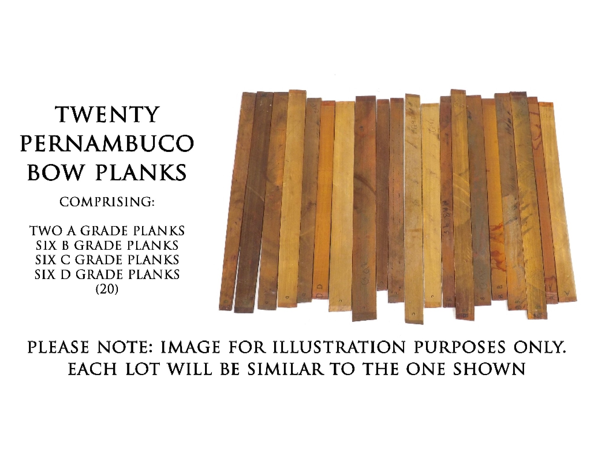 Appraisal: Twenty pernambuco bow planks comprising two A grade planks six