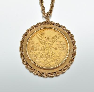 Appraisal: A Mexican Peso Gold Coin As Pendant With Gold Chain