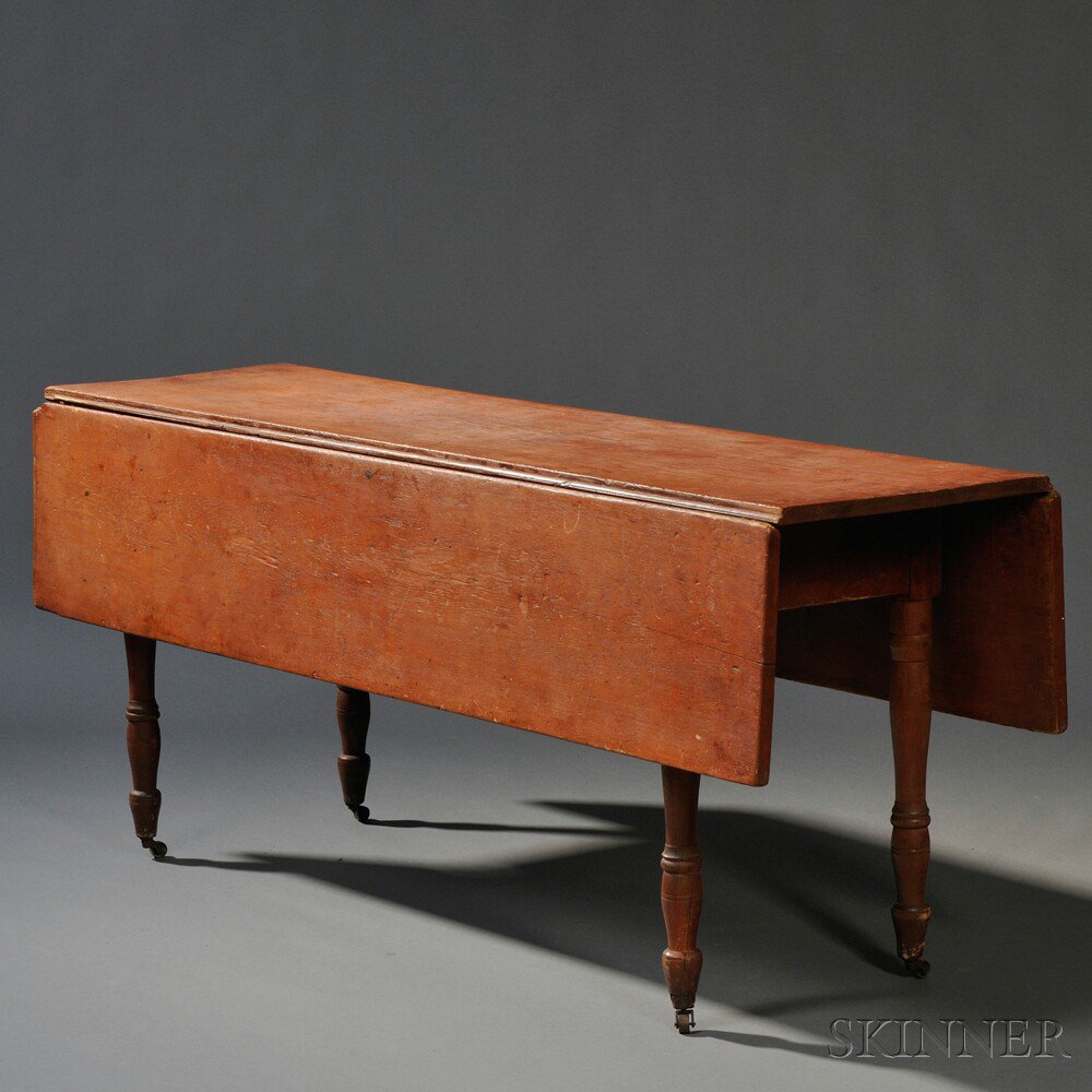 Appraisal: Red-painted Pine and Maple Harvest Table New England early th