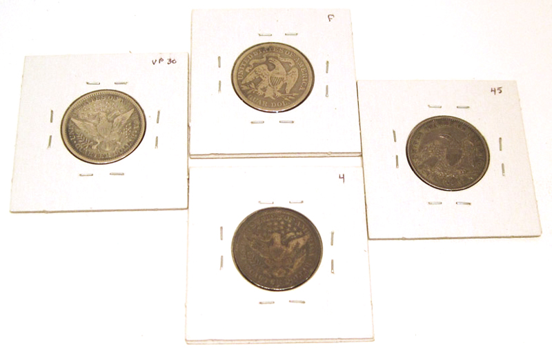 Appraisal: FOUR U S SILVER QUARTER DOLLARS Capped Bust Seated Liberty