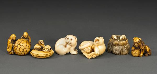 Appraisal: A group of six ivory studies Some th Century Including