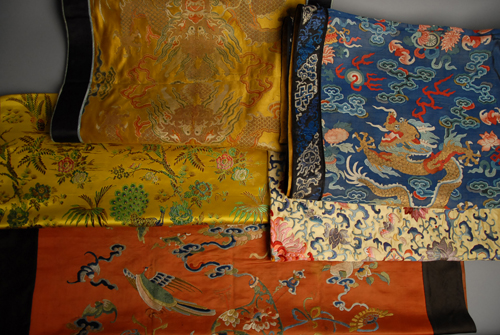 Appraisal: Five Pieces of Early Asian Textiles embroidered hangings etc and