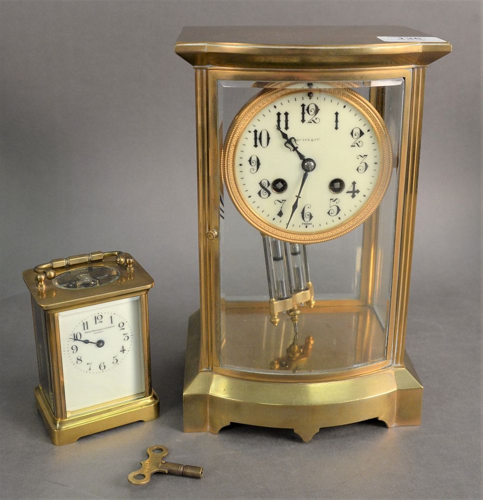 Appraisal: Two Brass and Glass Tiffany Regulator Clocks along with Smith