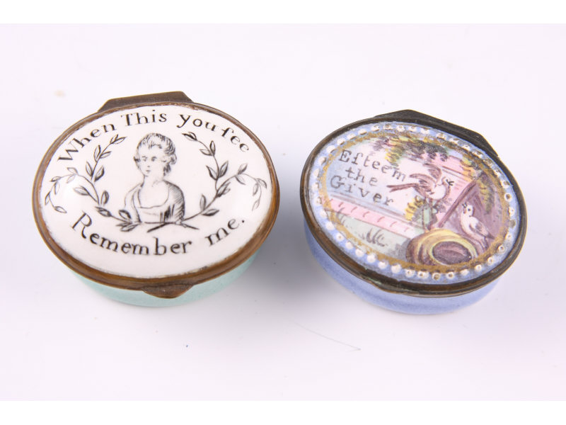 Appraisal: Two Early English Enamel Motto Patchboxes both late th c