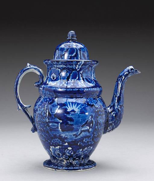 Appraisal: An English blue and white historical Staffordshire coffee pot probably