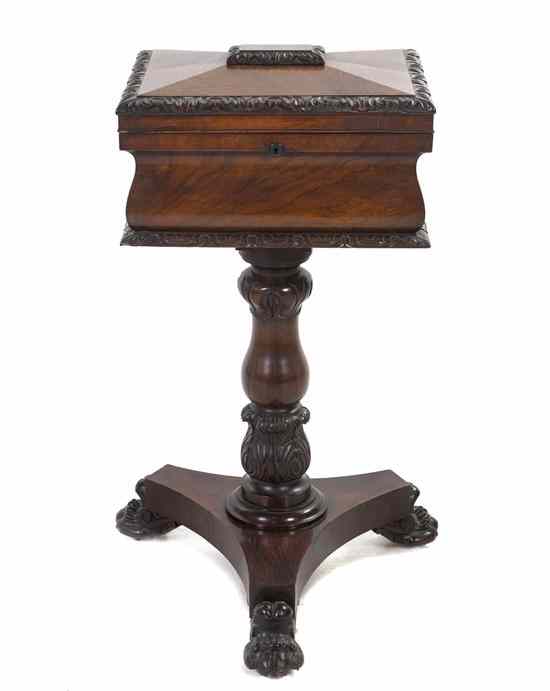 Appraisal: A Regency Carved Mahogany Teapoy raised on a carved baluster