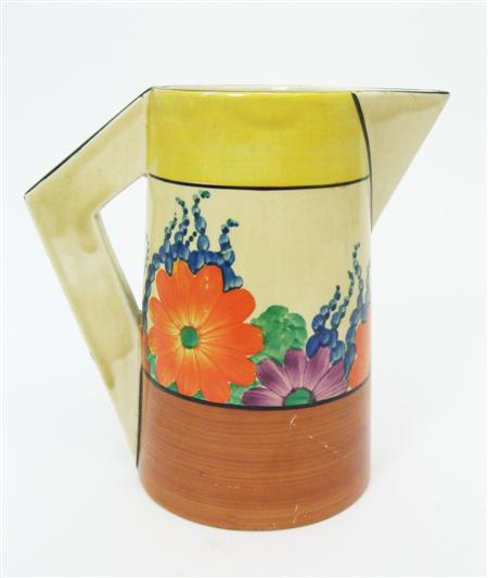 Appraisal: CLARICE CLIFF BIZARRE CONICAL JUG S painted and glazed earthenware