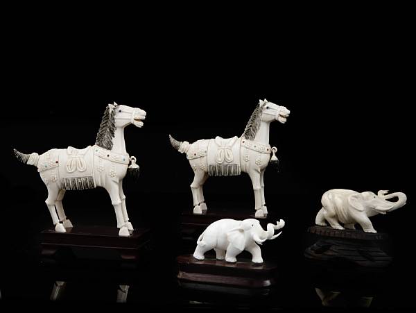 Appraisal: A Group of carved Asian ivory animals including two small