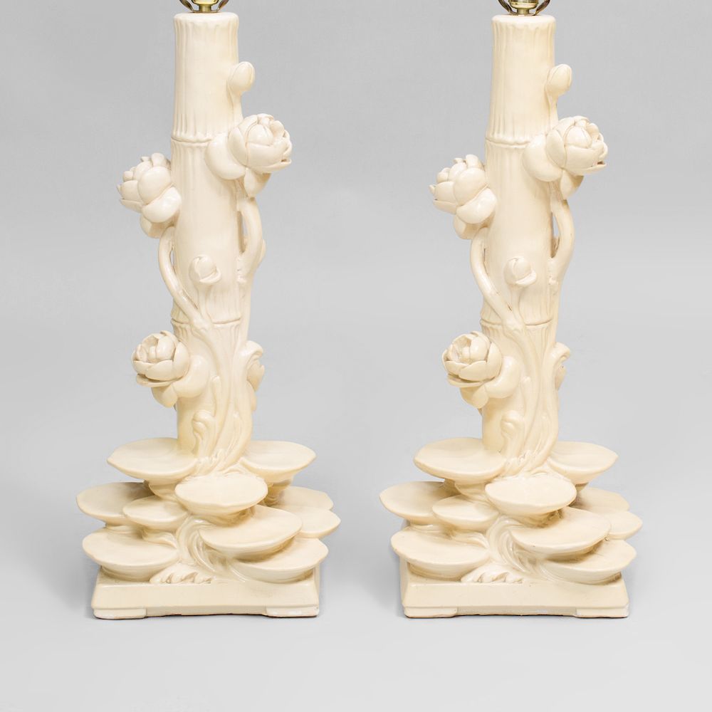 Appraisal: Pair of Ceramic 'Lily Pad' Lamps Style of Serge Roche