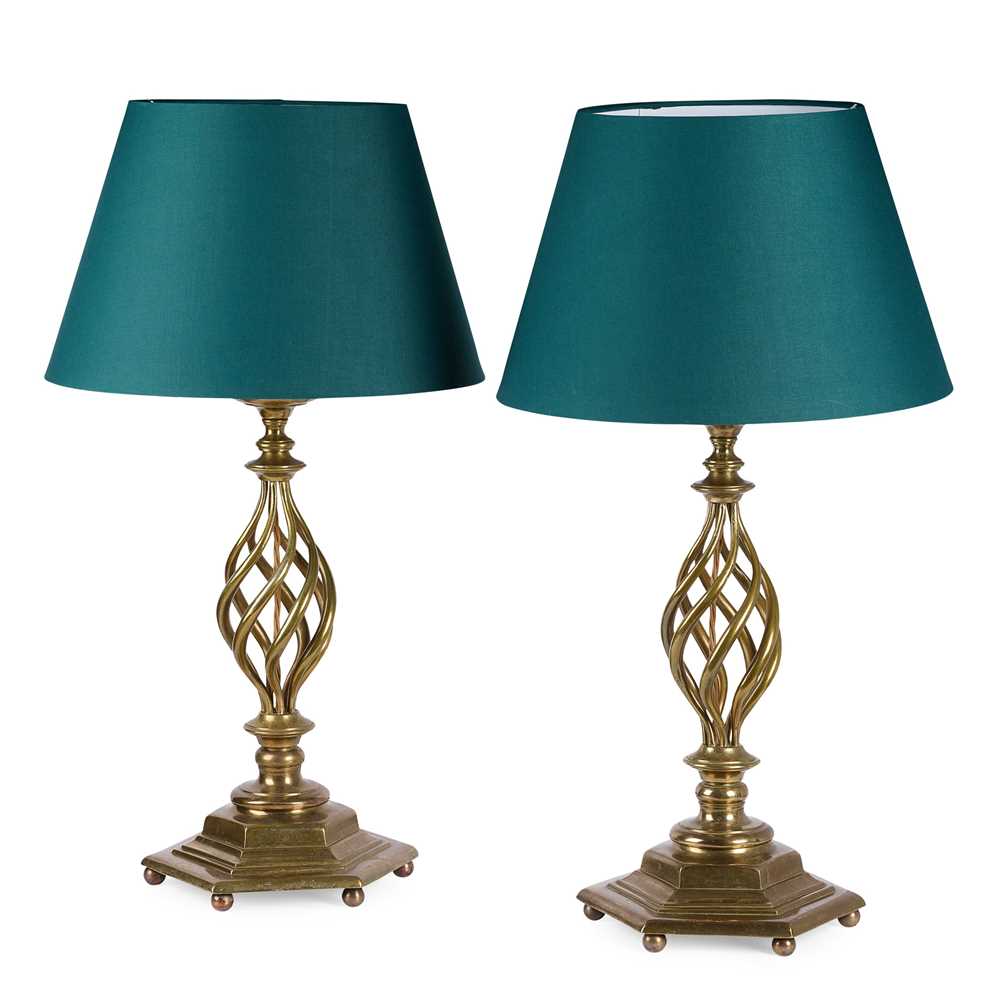 Appraisal: BIRMINGHAM SCHOOL PAIR OF ARTS CRAFTS TABLE LAMPS CIRCA brass