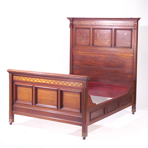 Appraisal: Rare and unusual Aesthetic mahogany double bed th century inlaid