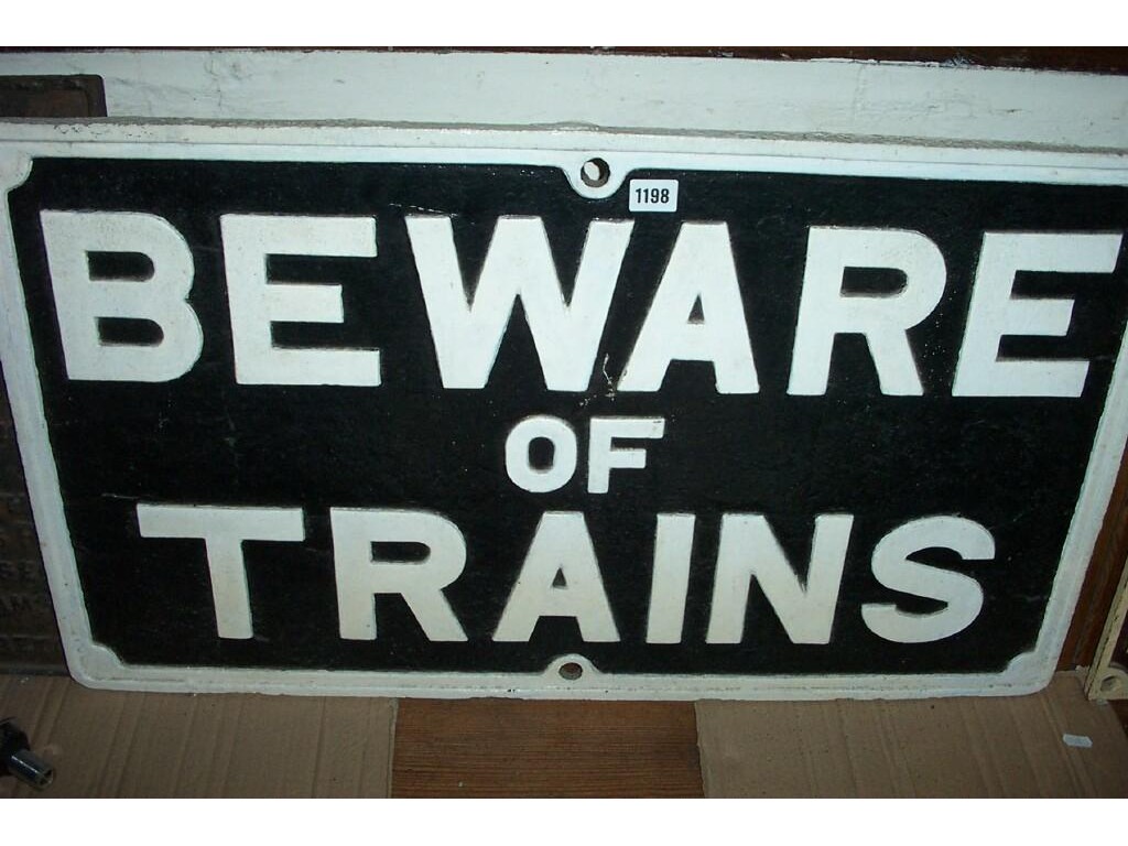 Appraisal: An old cast iron railway sign of rectangular form with