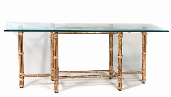 Appraisal: A molted bamboo console table with glass top McGuire Furniture