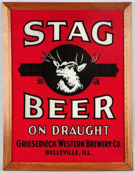 Appraisal: Stag Beer Reverse Glass Painted Mirror Sign Nice bright overall