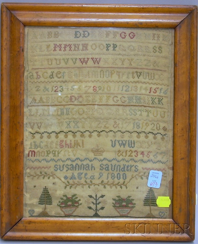 Appraisal: Bird's-eye Maple Framed Susannah Saunders Needlework Sampler sight size x