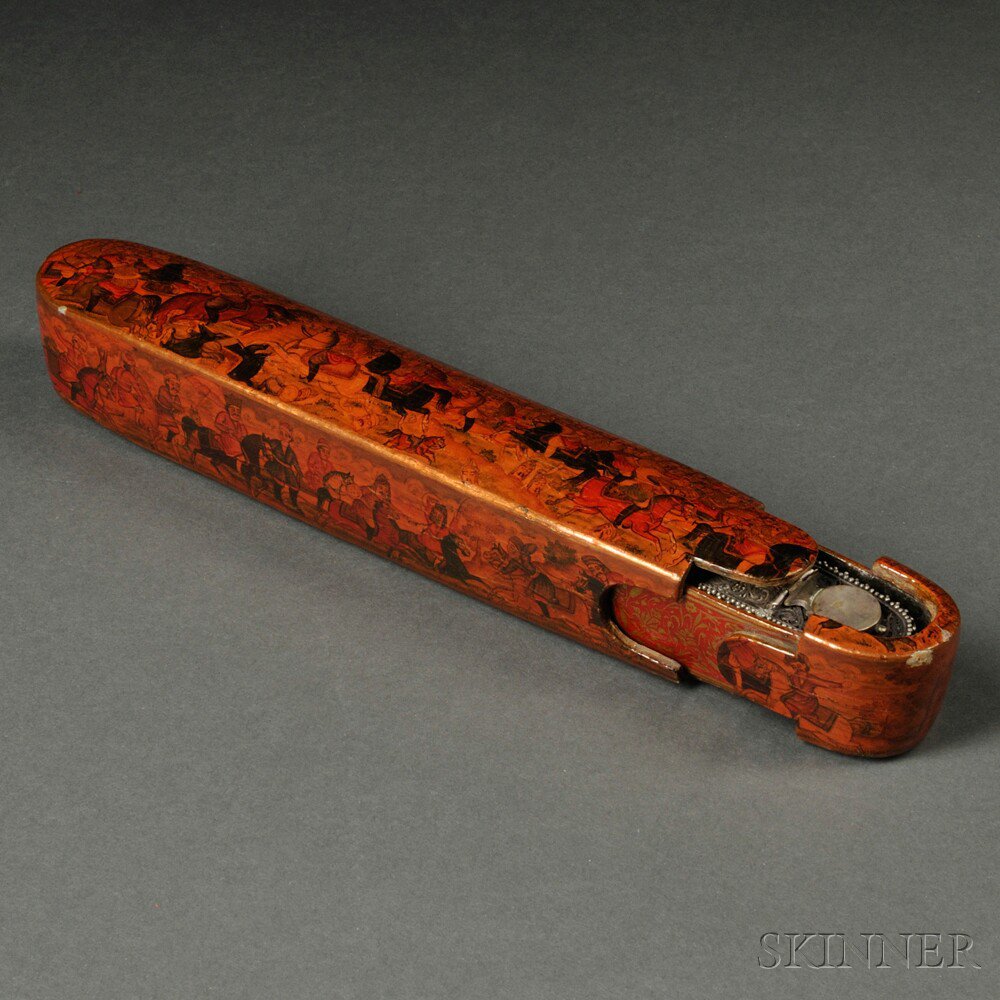 Appraisal: Lacquer Papier-mache Pen Box Qalamdan Persia Qajar dynasty rectangular with