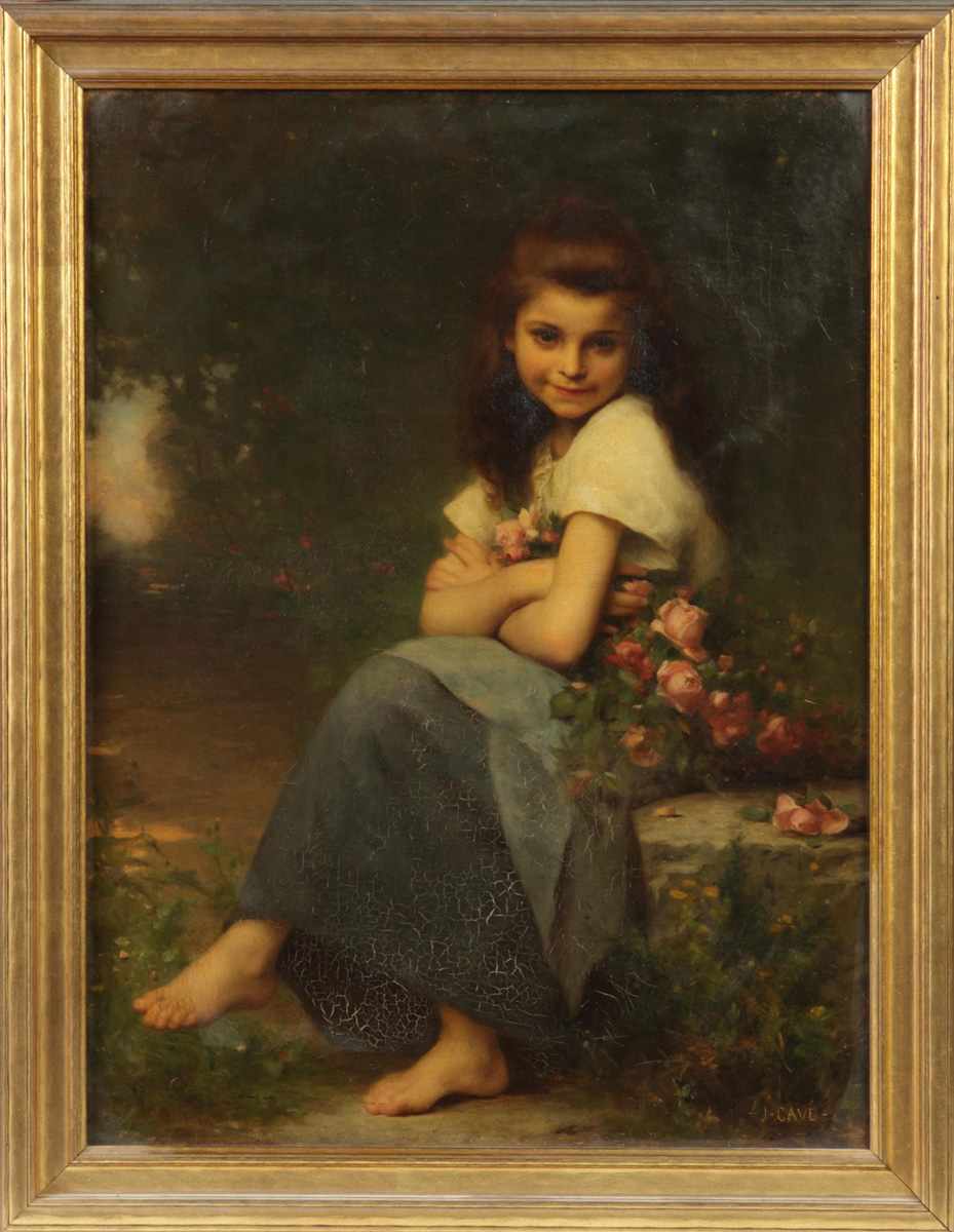 Appraisal: Jules Cyrille Cave French - Young girl w roses Sgn