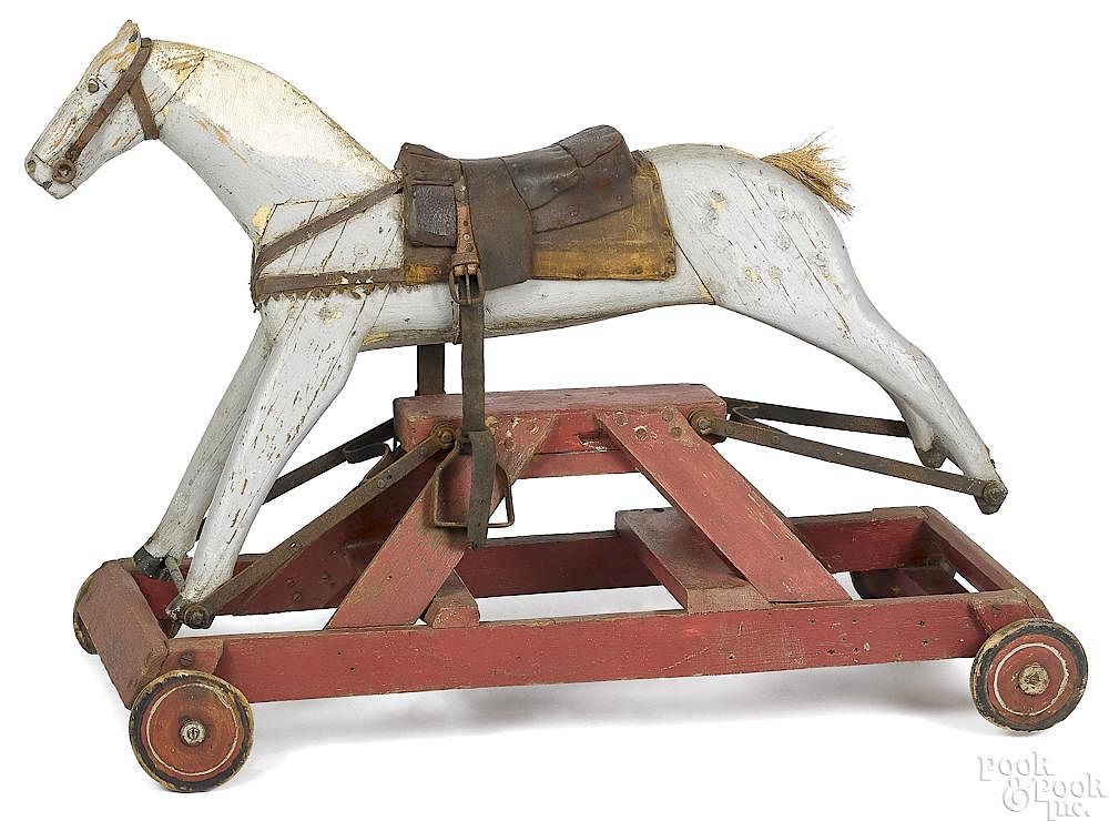 Appraisal: Primitive painted wood rocking horse Primitive painted wood rocking horse