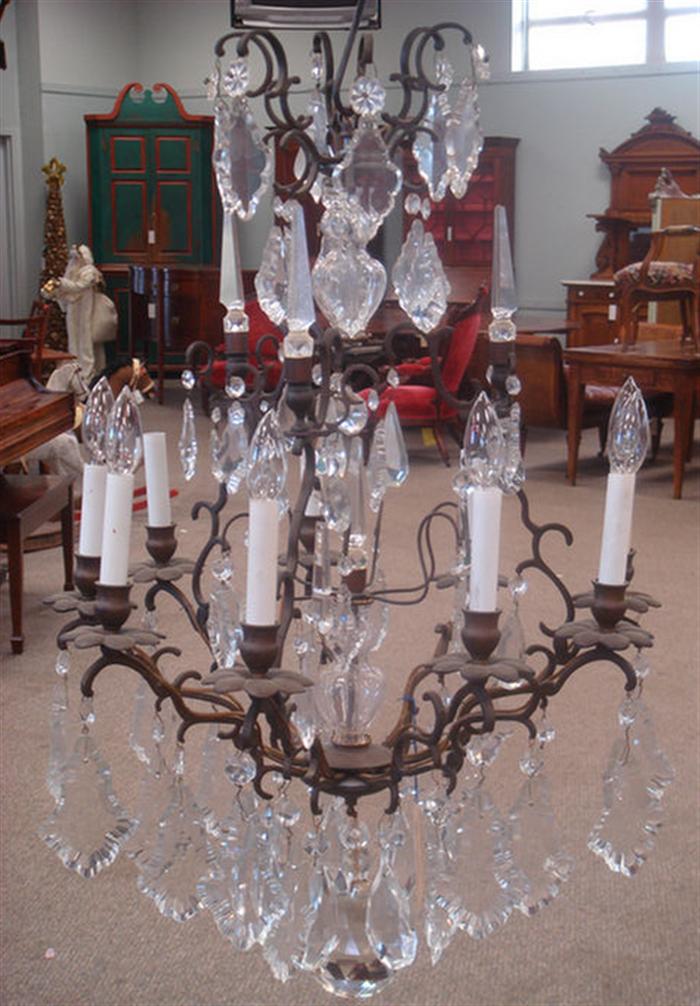 Appraisal: Brass framed arm Venetian style chandelier with prisms h d