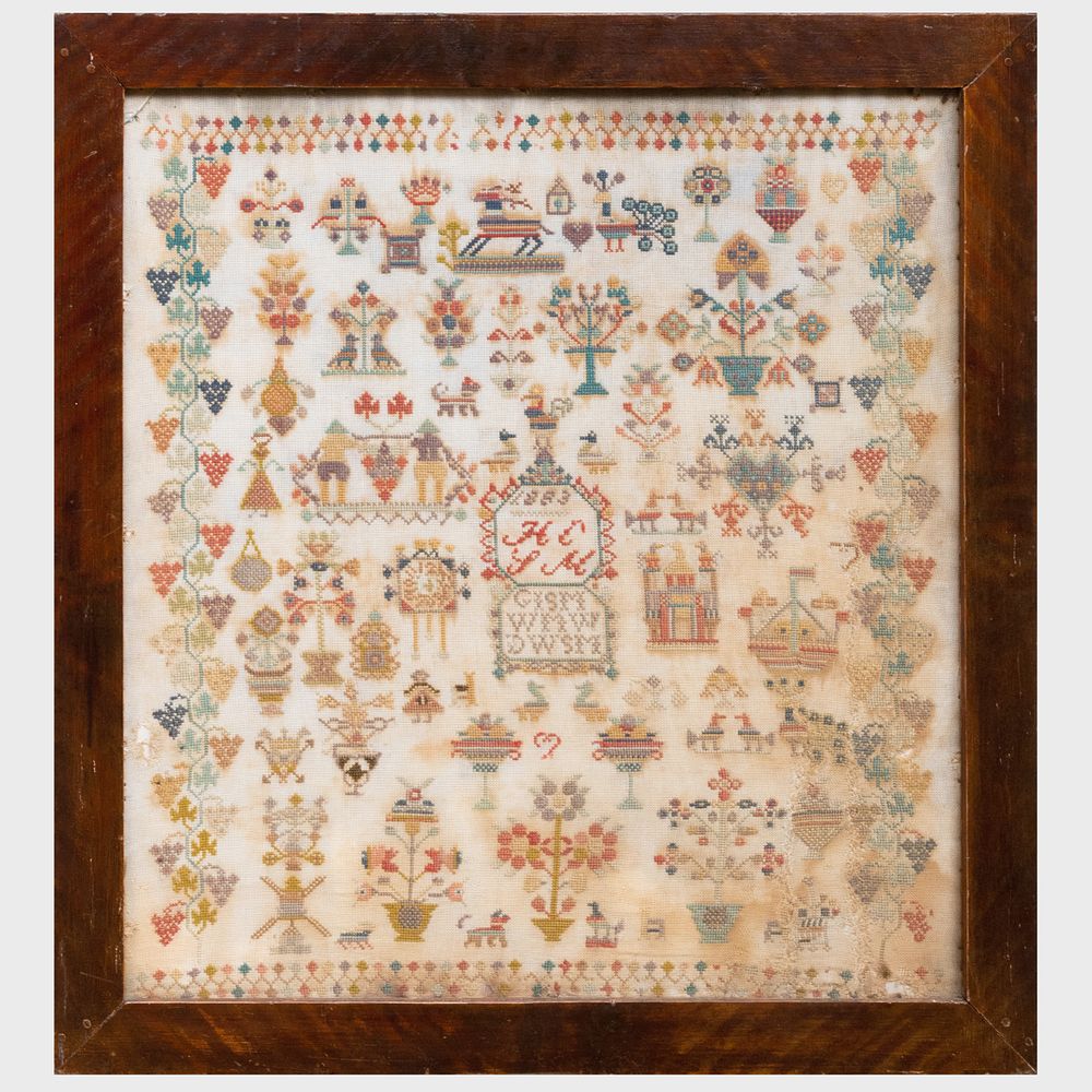 Appraisal: English Needlework Sampler Dated in the work x in framed