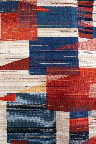 Appraisal: Post-War SchoolModernist rug probably s Central Europegeometric red and blue