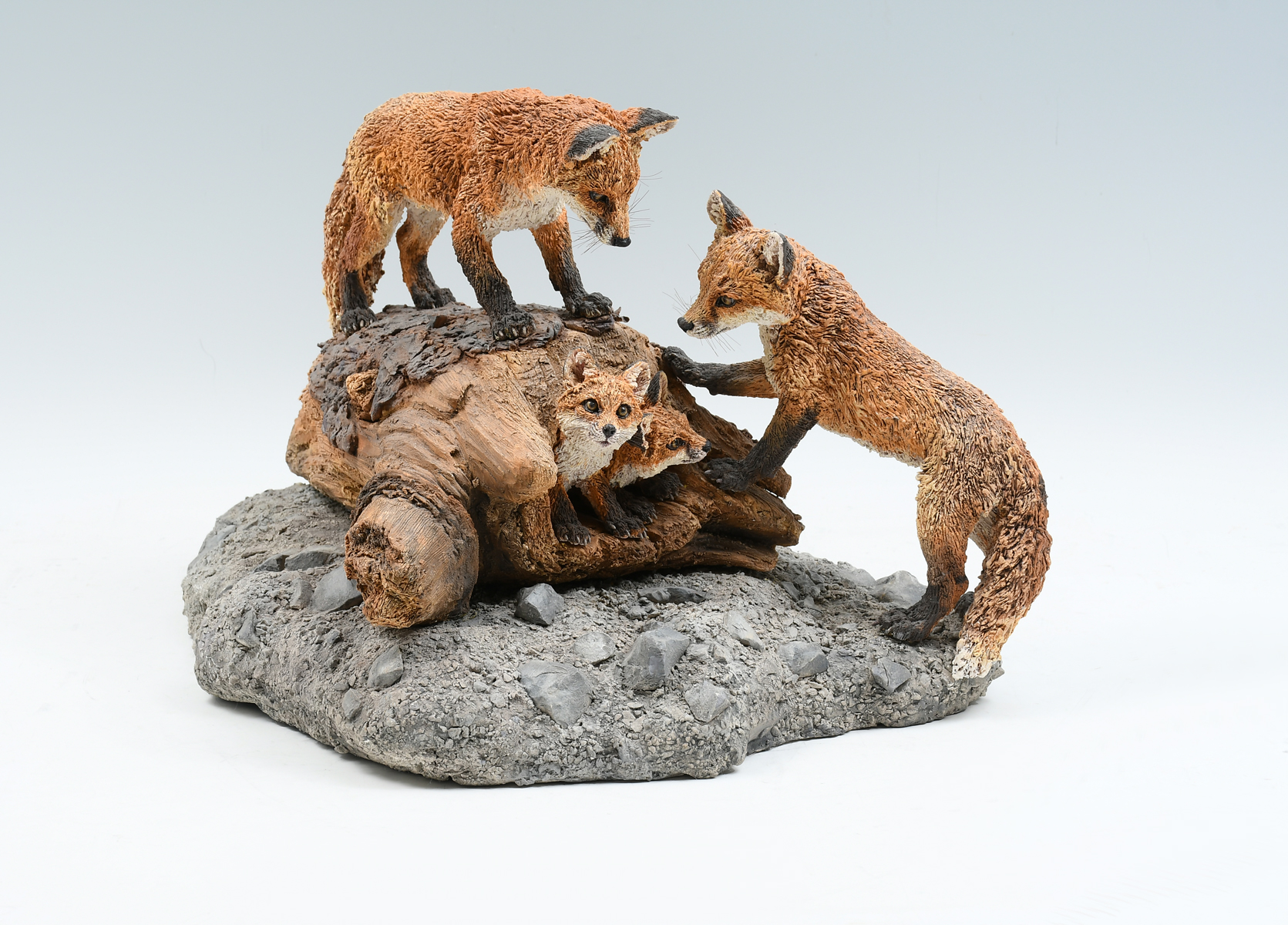 Appraisal: JOHANNA DRUMMOND FOX FAMILY CLAY SCULPTURE Individually carved clay sculpture