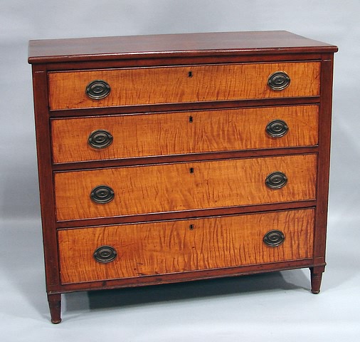 Appraisal: Four graduated cock-beaded drawers with tiger maple fronts oval brasses