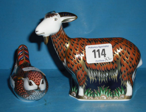 Appraisal: Royal Crown Derby Paperweights Nanny Goat And Wren Both Boxed