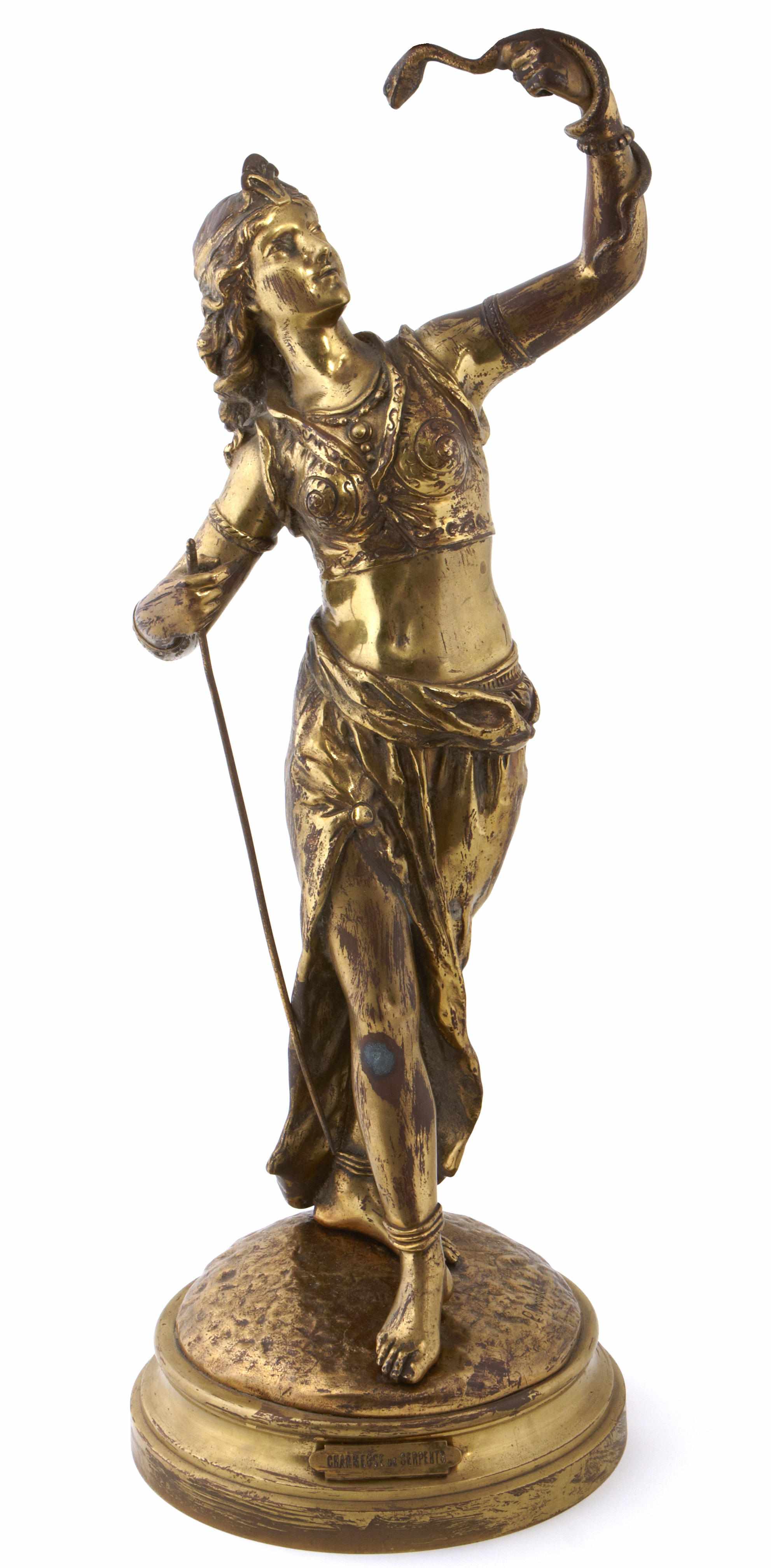 Appraisal: A French gilt bronze figure Charmeuse de Serpents after Edouard