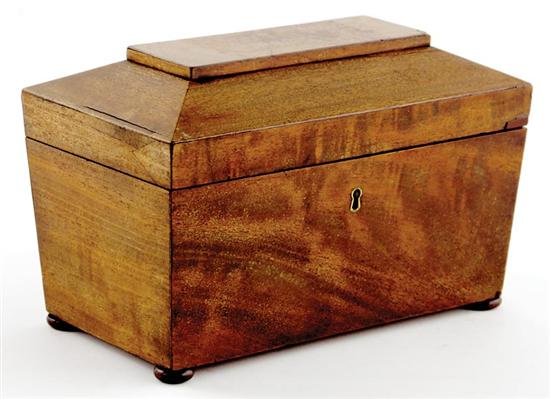 Appraisal: English mahogany tea caddy mid th century casket form with