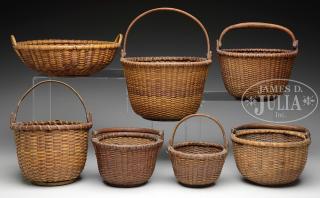 Appraisal: FINE GROUP OF SEVEN EARLY NANTUCKET LIGHTSHIP BASKETS Late th