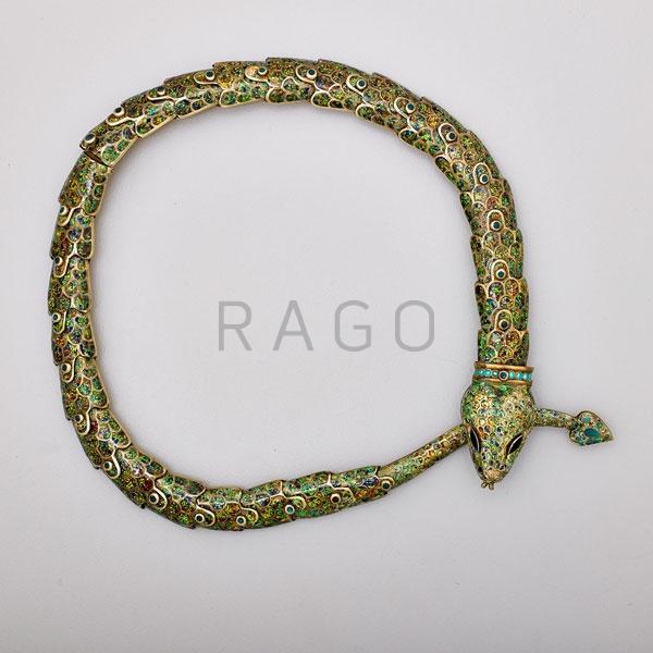 Appraisal: MARGOT DE TAXCO ENAMELED SILVER SERPENT NECKLACE Condition Report