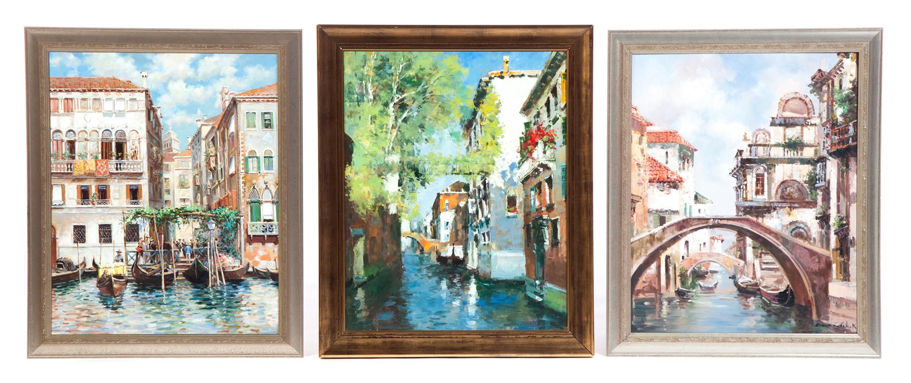 Appraisal: THREE FRAMED OIL ON CANVAS VENICE SCENES TWO ARE SIGNED