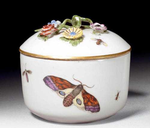 Appraisal: SUGAR BOWL WITH INSECTS Meissen circa Painted with insects and