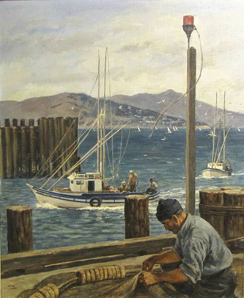 Appraisal: Michel M Kady American - Fisherman mending a net San