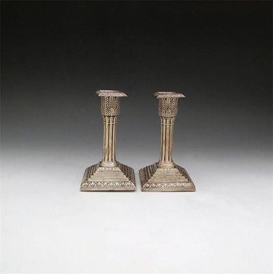 Appraisal: A pair of Victorian silver Corinthian column candlestick by Edward