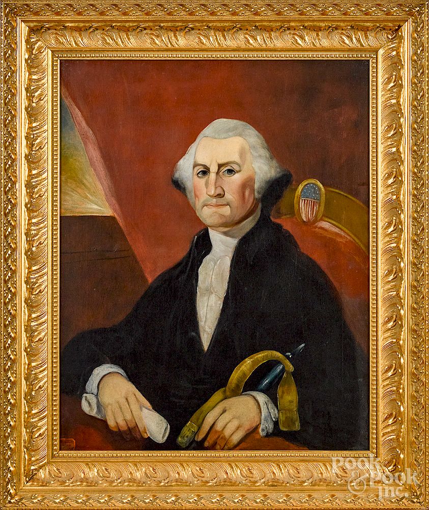 Appraisal: Primitive oil on canvas of George Washington Primitive oil on