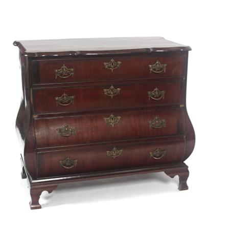 Appraisal: A th century mahogany bombe commode the shaped top over