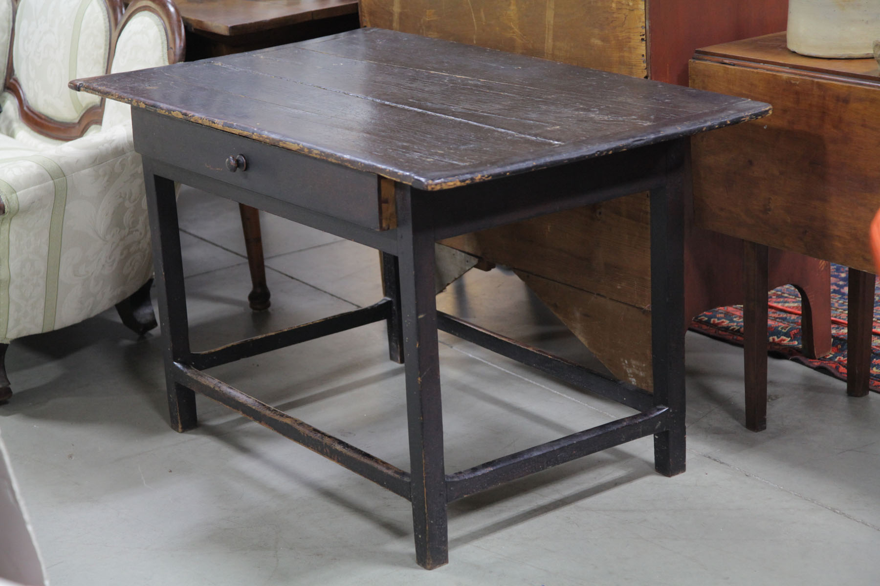 Appraisal: WORK TABLE American late th century Black painted table having