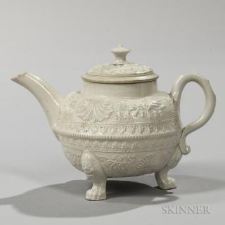 Appraisal: Staffordshire Salt-glazed Stoneware Teapot and Cover England c squat bulbous